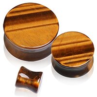 Pierced Owl Natural Tiger's Eye Semi-Precious Stone Saddle Plugs, Sold as a Pair (4mm (6GA))