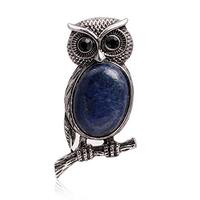 GEM-inside 23X51MM Blue Lapis Lazuli Cleaver Owl Animal Gemstone Leather Pendant Necklace Fashion Je