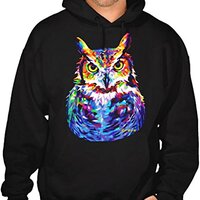 Men's Black Light Neon Owl Painting Black Pullover Hoodie Sweater 2X-Large Black