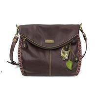 Chala Charming Crossbody Bag with Zipper Flap Top and Metal Chain - Dark Brown - Owl