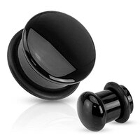 Pierced Owl Black Agate Natural Stone Domed Single Flared Plugs with Black O Ring, Sold as a Pair (6