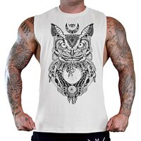Men's Tribal Aztec Owl Drawing Tee B737 PLY White T-Shirt Tank Top X-Large