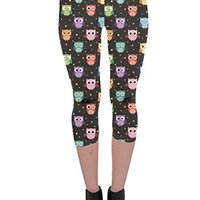 CowCow Womens Black Pattern with Colorful Owls On Dark Capri Leggings, Black - 3XL