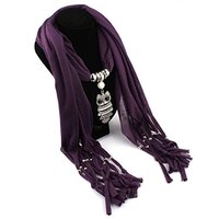 LUQUAN Women'S Scarf Necklace Owl Pendant Dangle Choker Jewelry Tassels Shawl Purple