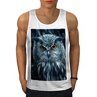 Wellcoda Wild Looking Owl Mens Tank Top, Mother Athlete Shirt White M