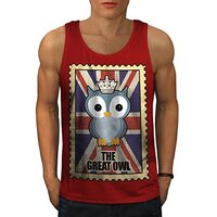 Wellcoda The Great Owl Royal Mens Tank Top, Athlete Shirt Red L