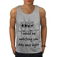 Wellcoda Owl Love Cool Joke Funny Owl Mens Tank Top, Athlete Shirt Grey S