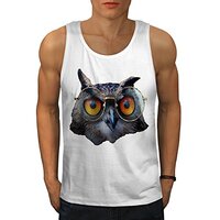 Wellcoda Owl Glasses Hippie Mens Tank Top, Bird Athlete Shirt White M