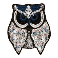 Owl Embroidered Patch Iron-On Applique, Sequin Patch by 1 pc, 5-3/4" x 4-3/4", TR-11532A