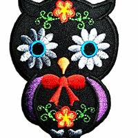 HHO Big Eyes Red Bow Tie Little Owl Bird Black Flower Bow Kid Baby Girl Patch Embroidered DIY Patche