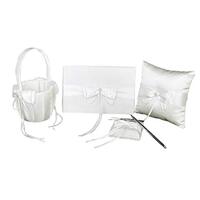 3 Pcs or 4Pcs/Set Burlap Wedding Guest Book + Pen Set +Flower Girl Basket + Ring Pillow (Ivory)