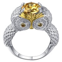 Owl Ring for Women by Ginger Lyne | White Gold Plated Solitaire Yellow Cubic Zirconia Statement Ring