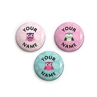3 Personalized Custom Pinback Buttons (Owls Theme)