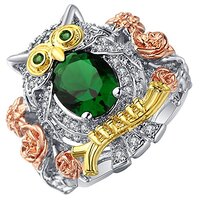 Ginger Lyne Collection - Hoot Owl Ring for Women Green Cubic Zirconia - Three-Tone Plating in Rose G