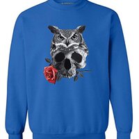 Awkward Styles Unisex Owl Skull Sweatshirts Crewneck Owl Skull with Red Rose Day of Dead Blue 5XL