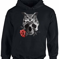Awkward Styles Unisex Owl Skull Hoodie Hooded Sweatshirts Owl Skull with Red Rose Day of Dead Black 