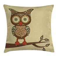 Ambesonne Owl Throw Pillow Cushion Cover, Owl Sitting on Branch Eyesight Animal Humor Pastel Retro M