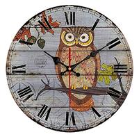 Yeyo Owl Wall Clock Made of Wood Battery Operated Home Decoration French Country Silent Clock Painted Retro Style for Children's Room (12inch)