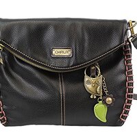Chala Charming Crossbody Bag Shoulder Handbag With Flap Top and Zipper Black (Metal Owl)