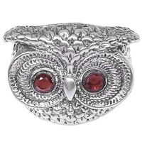 NOVICA Artisan Handmade Garnet Cocktail Ring Balinese Sterling Silver Owl with Eyes Red Indonesia An