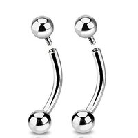 Pierced Owl 16GA 316L Stainless Steel Single Side Internally Threaded Curved Barbells, Sold as a Pai