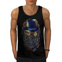 Wellcoda Owl Mens Tank Top, Sir Bird Athlete Shirt Black L