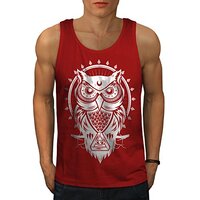 Wellcoda Owl Eye Animal Mens Tank Top, Triangle Athlete Shirt Red S