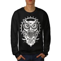 wellcoda Owl Eye Animal Mens Sweatshirt, Triangle Casual Jumper Black S