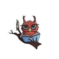 Reading Owl - Candle/Book - Birds - Embroidered Iron on Patch