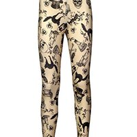 Vintage, Bats, Skulls, Owl, Spider, Spooky Cat, Steampunk Skull Halloween Leggings (M/L)