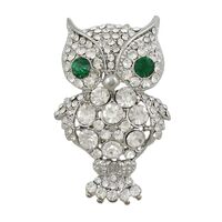 Lilylin Designs Large Crystal Owl Brooch Pin with Green Crystal Eyes for Men Women