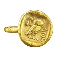 CAPRIXUS 925 Sterling Silver Signet Ring Ancient Greek Athens Owl Coin 24K Gold Vermeil Designer Han