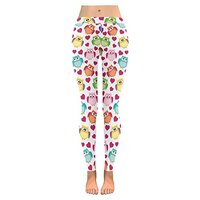 InterestPrint owl Pattern with Hearts Print Low Rise Ladies Capri Yoga Leggings Black
