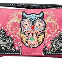 HW Collection Western Owl Art Heart Crossbody Wristlet Clutch Wallet (Hot Pink)