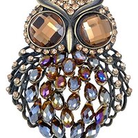 Alilang Brass Tone Topaz Rainbow Crystal Rhinestone Big Eyes Owl Bird Brooch Pin