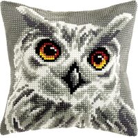 Orchidea - Cushion Cross Stitch Kit - White Owl - Printed Canvas - 4.5 Count - for Adults - 9532
