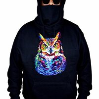 Men's Owl Painting Black Mask Hoodie Sweater Medium Black