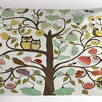 Ambesonne Animals Pillow Sham, Retro Style Tree with Flowers Bugs and Bees Owl Birds Insects Vintage