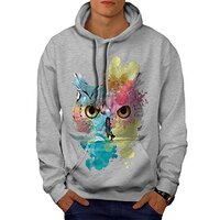 Wellcoda Stylish Owl Bird Mens Hoodie, Beautiful Hooded Sweatshirt Grey S