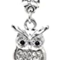 Dangle Owl with Clear Crystals Charm Bead for Charms Bracelets