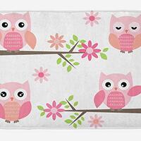 Ambesonne Owl Bath Mat, Owls Waving in The Floral Tree Springtime Girly Design Print, Plush Bathroom