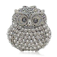 Owl Purse With Chain Clutch Evening Bag Crystal Handbag (Silver)