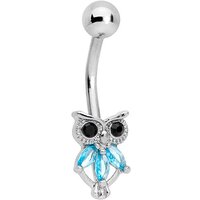 Body Candy Steel Brilliant Blue Black Accent Night Eye Owl Belly Button Ring