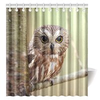 CTIGERS Animal Theme Shower Curtain Cute Owl on The Branch Polyester Fabric Bathroom Decoration 66 x