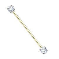 Pierced Owl 14GA 316L Surgical Steel Round CZ Crystal Industrial Barbell (Gold Tone)