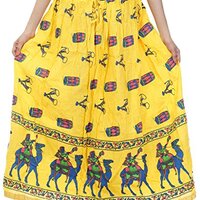 Creativegifts Women Wear Lace Work Designer Prined Cambric Cotton Gypsy Boho Hippie Long Skirt + Owl