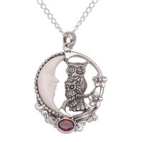 NOVICA Artisan Handmade Garnet Bone Pendant Necklace 925 Sterling Silver Owl Red Indonesia Animal Th