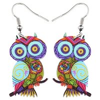 Acrylic Drop Owl Earrings Bird Dangle Funny Design Lovely Gift For Women By The Bonsny (Purple)