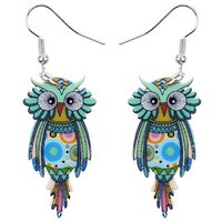 Sweet Dangle OWL Earrings Acrylic Long Bird Drop For Girls Women Kids Both Side Pattern By Bonsny Je