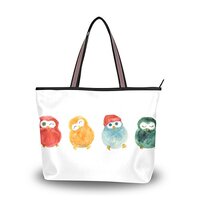 My Daily Women Tote Shoulder Bag Watercolor Cute Owls Handbag Large